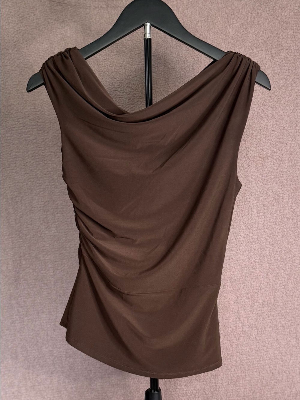 Babaton Aritzia Brown Draped Cowl Neck Ruched Sleeveless Top Size S